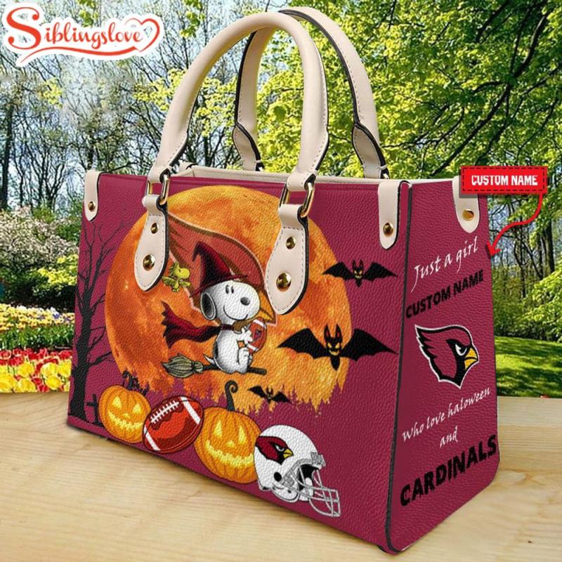 Custom Name Arizona Cardinals Nfl Snoopy Halloween Women Leather Hand Bag9774.jpg