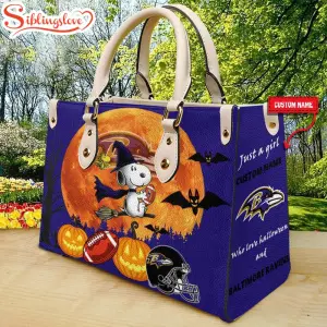 Custom Name Baltimore Ravens Nfl Snoopy Halloween Women Leather Hand Bag2554.jpg