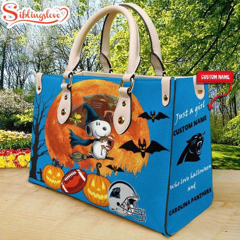 Custom Name Carolina Panthers Nfl Snoopy Halloween Women Leather Hand Bag1904.jpg