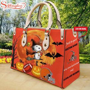 Custom Name Cleveland Browns Nfl Snoopy Halloween Women Leather Hand Bag6764.jpg