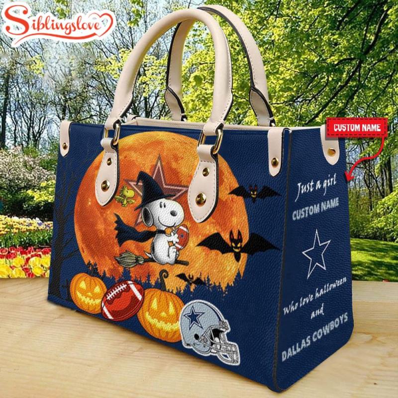 Custom Name Dallas Cowboys Nfl Snoopy Halloween Women Leather Hand Bag4829.jpg