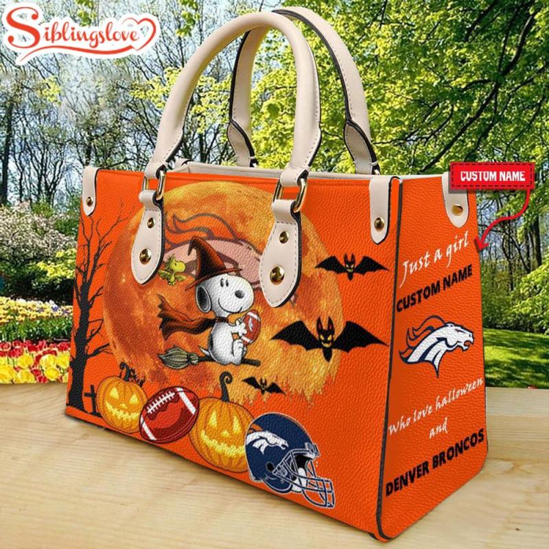 Custom Name Denver Broncos Nfl Snoopy Halloween Women Leather Hand Bag3218.jpg