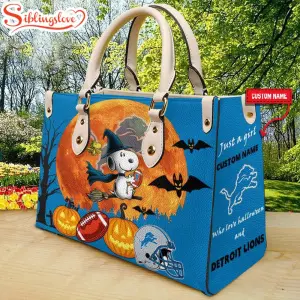 Custom Name Detroit Lions Nfl Snoopy Halloween Women Leather Hand Bag3750.jpg