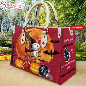 Custom Name Houston Texans Nfl Snoopy Halloween Women Leather Hand Bag4229.jpg