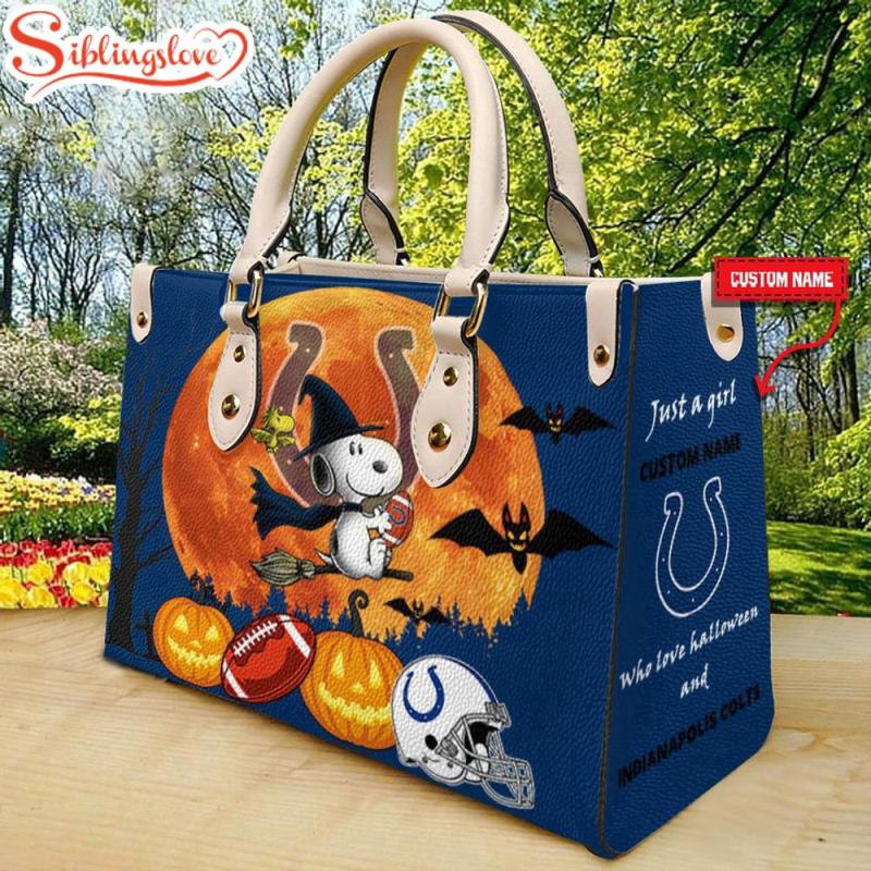 Custom Name Indianapolis Colts Nfl Snoopy Halloween Women Leather Hand Bag3922.jpg