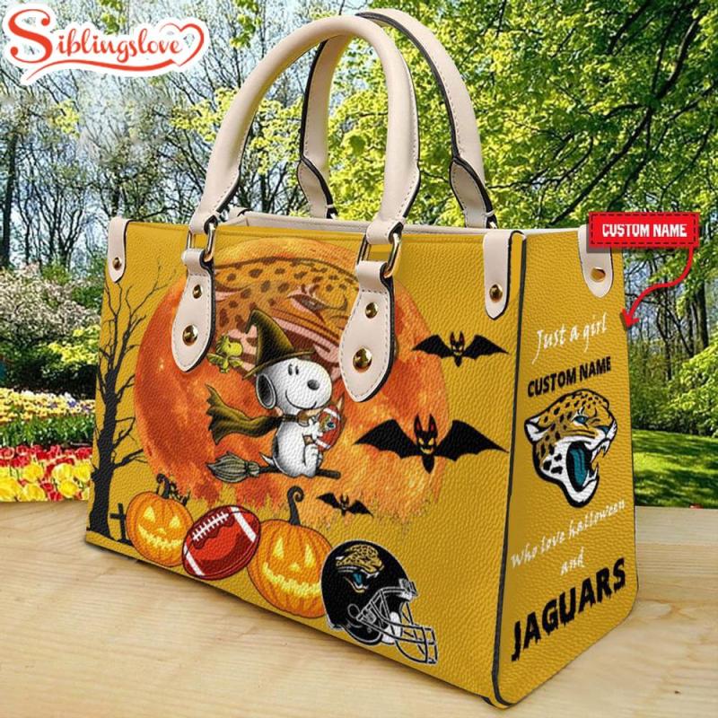 Custom Name Jacksonville Jaguars Nfl Snoopy Halloween Women Leather Hand Bag1247.jpg