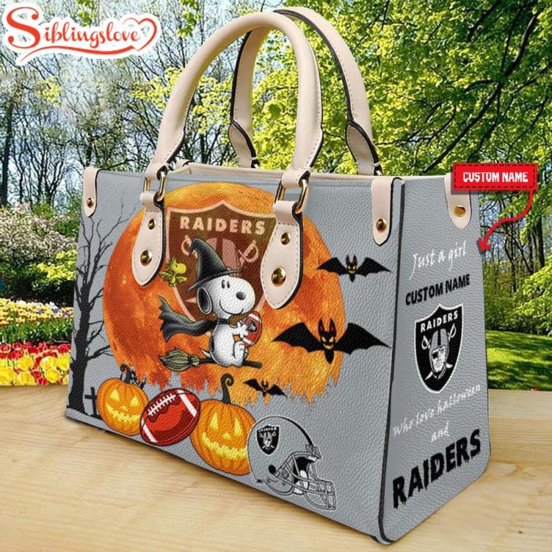 Custom Name Las Vegas Raiders Nfl Snoopy Halloween Women Leather Hand Bag9468.jpg