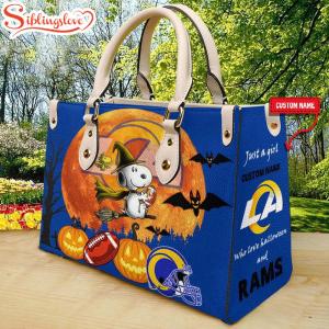 Custom Name Los Angeles Rams Nfl Snoopy Halloween Women Leather Hand Bag2432.jpg