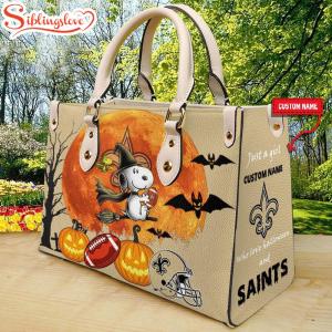 Custom Name New Orleans Saints Nfl Snoopy Halloween Women Leather Hand Bag0766.jpg