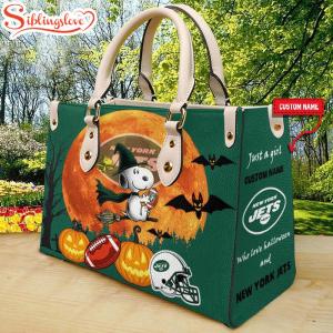 Custom Name New York Jets Nfl Snoopy Halloween Women Leather Hand Bag8164.jpg