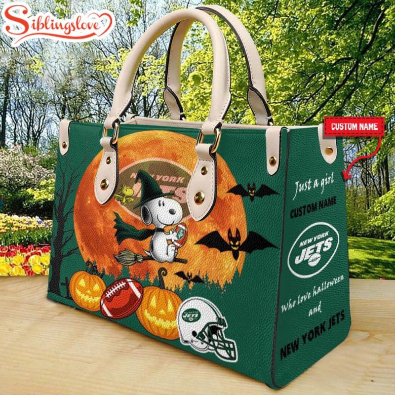 Custom Name New York Jets Nfl Snoopy Halloween Women Leather Hand Bag8164.jpg