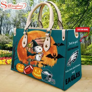 Custom Name Philadelphia Eagles Nfl Snoopy Halloween Women Leather Hand Bag8888.jpg