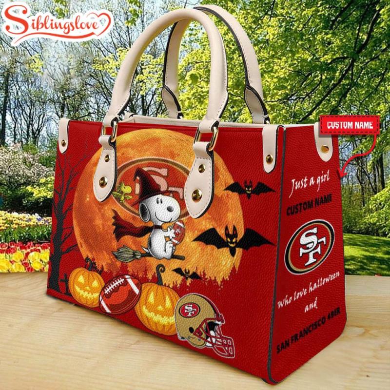 Custom Name San Francisco 49ers Nfl Snoopy Halloween Women Leather Hand Bag0883.jpg