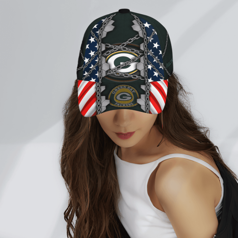 Green Bay Packers Stars Stripes Chain Printed Baseball Classic Cap Men Hat 3.webp