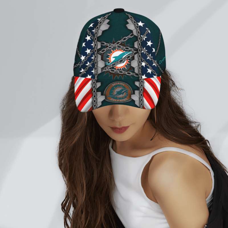 Miami Dolphins Stars Stripes Chain Printed Baseball Classic Cap Men Hat 2.png