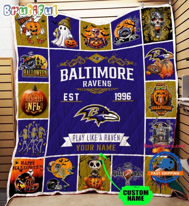 Nfl Baltimore Ravens Football Team Special Skeleton Pumpkin Halloween Blanket0496.jpg