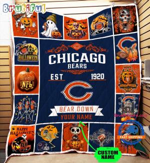 Nfl Chicago Bears Football Team Special Skeleton Pumpkin Halloween Blanket5302.jpg