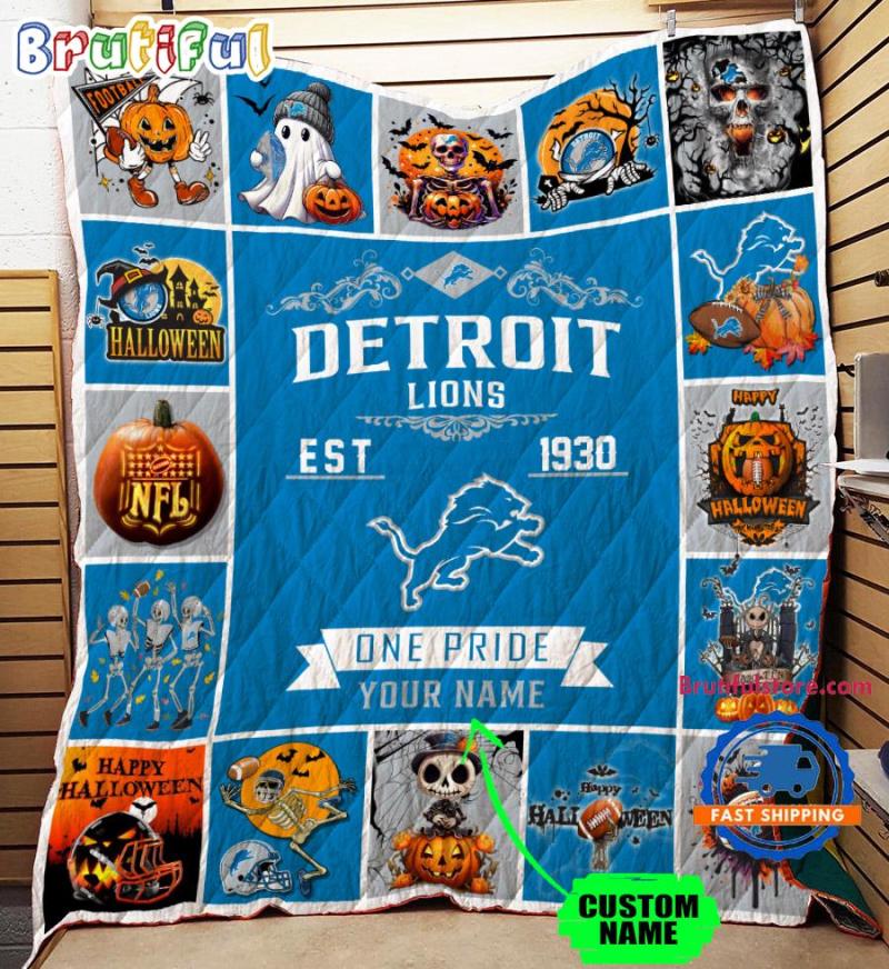 Nfl Detroit Lions Football Team Special Skeleton Pumpkin Halloween Blanket6458.jpg