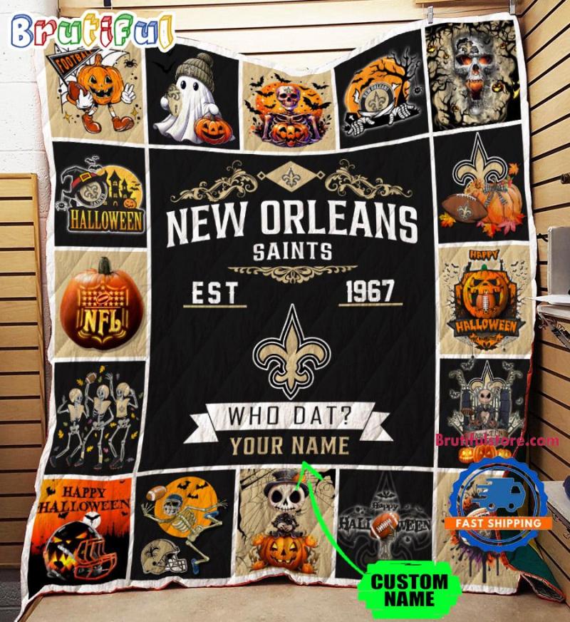 Nfl New Orleans Saints Football Team Special Skeleton Pumpkin Halloween Blanket3575.jpg