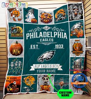 Nfl Philadelphia Eagles Football Team Special Skeleton Pumpkin Halloween Blanket9924.jpg