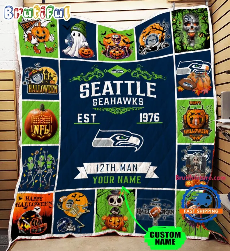 Nfl Seattle Seahawks Football Team Special Skeleton Pumpkin Halloween Blanket6260.jpg