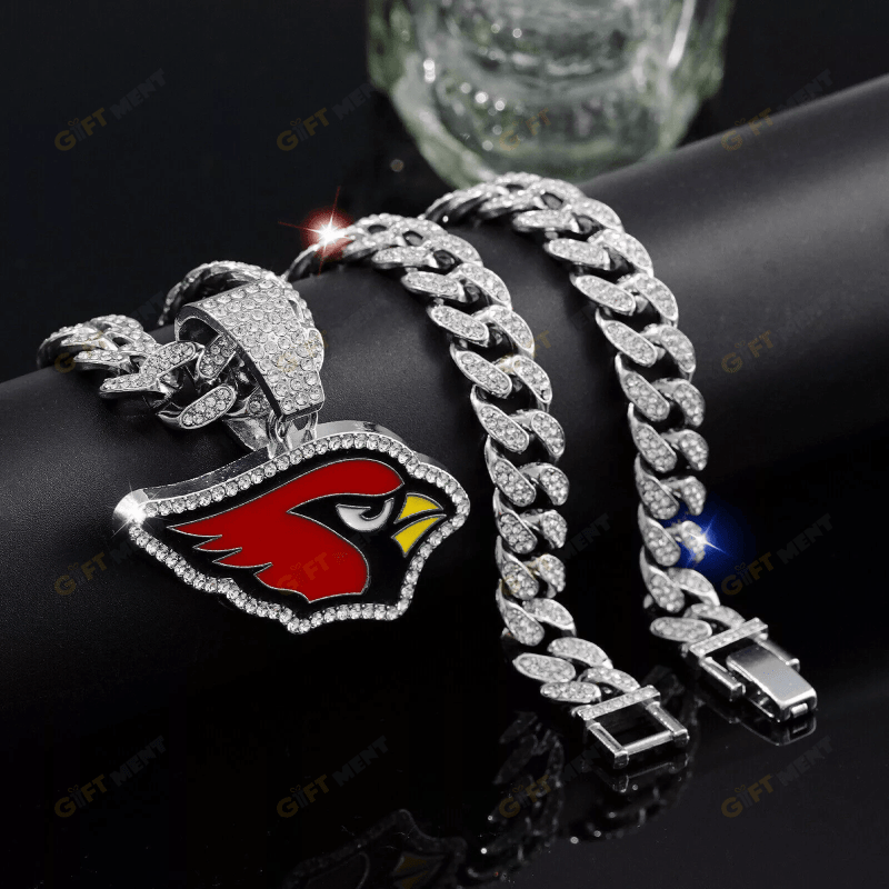 Arizona Cardinals Hip Hop Iced Out Bling Pendant Cuban Chain Fashion Punk Cool Jewelry 3.png