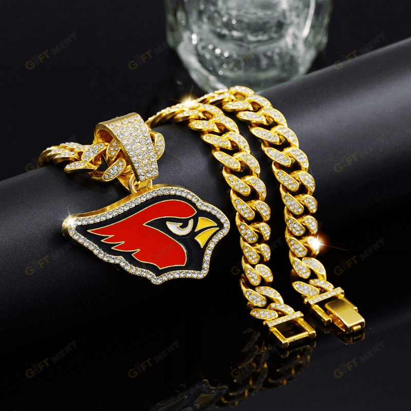 Arizona Cardinals Hip Hop Iced Out Bling Pendant Cuban Chain Fashion Punk Cool Jewelry 4.png