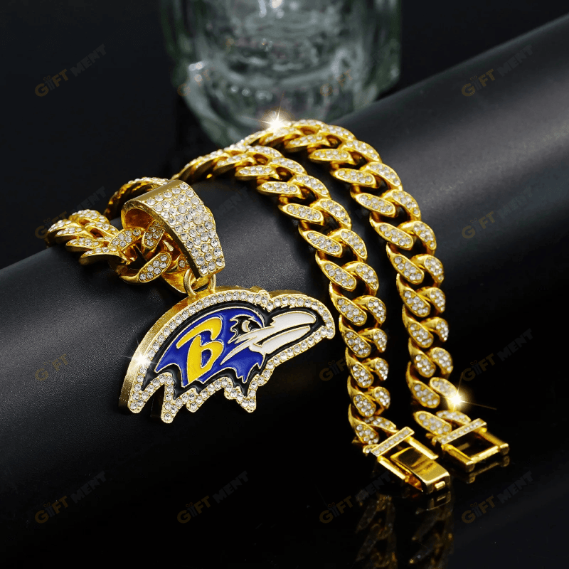 Baltimore Ravens Hip Hop Iced Out Bling Pendant Cuban Chain Fashion Punk Cool Jewelry 2.png