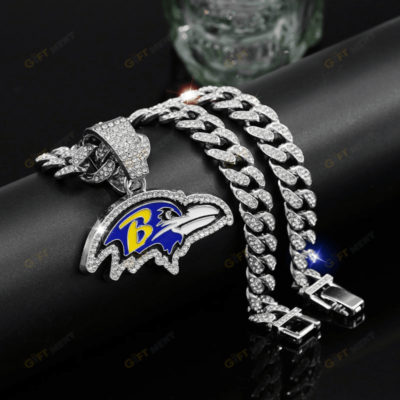 Baltimore Ravens Hip Hop Iced Out Bling Pendant Cuban Chain Fashion Punk Cool Jewelry 3.png