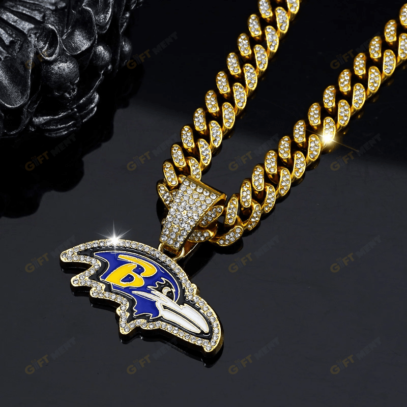 Baltimore Ravens Hip Hop Iced Out Bling Pendant Cuban Chain Fashion Punk Cool Jewelry 4.png