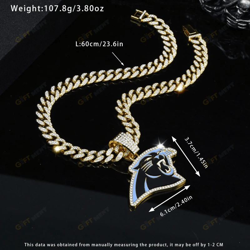 Carolina Panthers Hip Hop Iced Out Bling Pendant Cuban Chain Fashion Punk Cool Jewelry 4.png