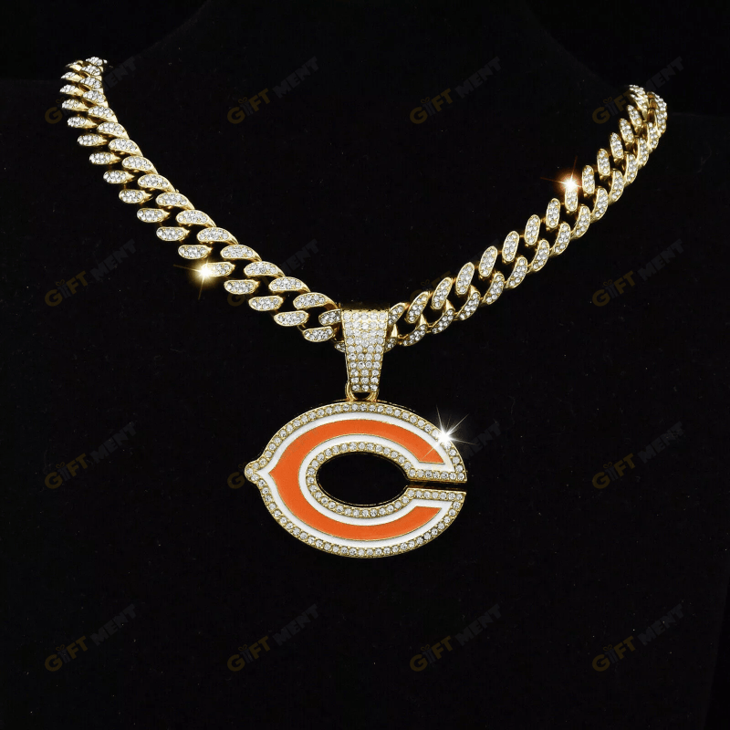 Chicago Bears Hip Hop Iced Out Bling Pendant Cuban Chain Fashion Punk Cool Jewelry 4.png