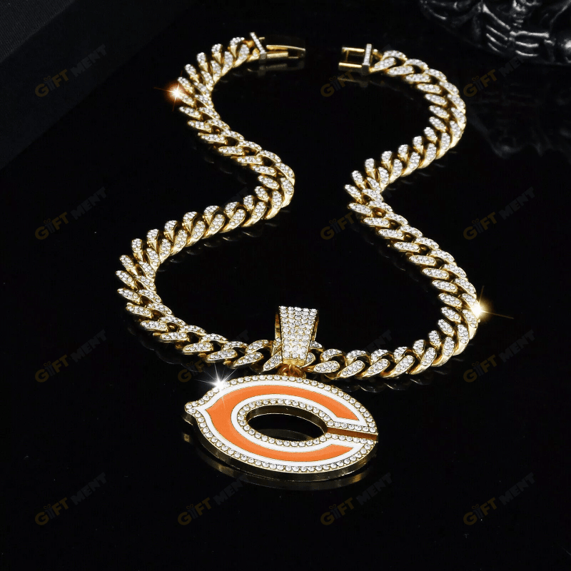 Chicago Bears Hip Hop Iced Out Bling Pendant Cuban Chain Fashion Punk Cool Jewelry 5.png