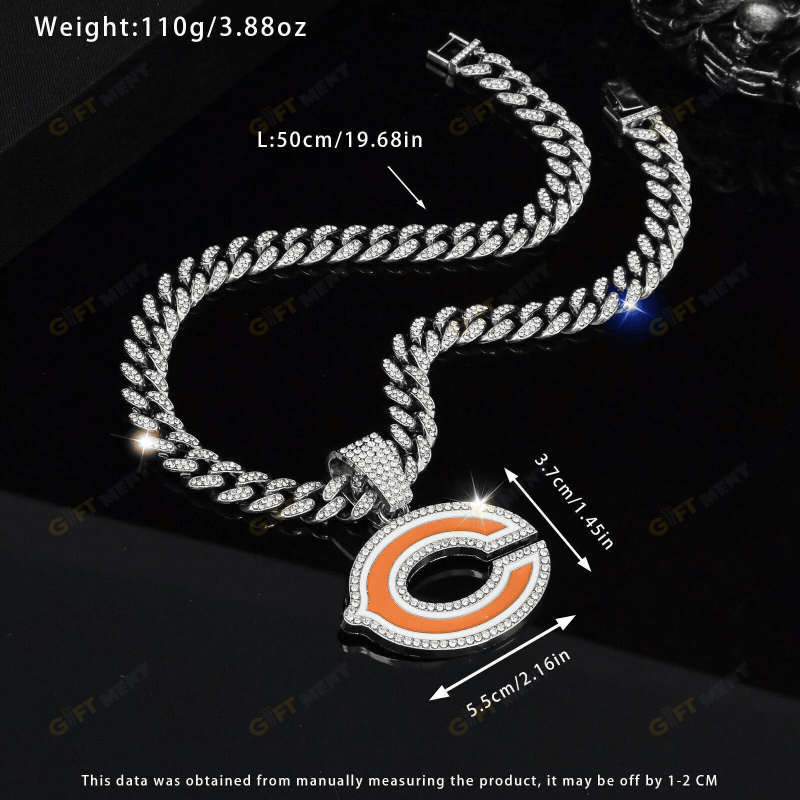 Chicago Bears Hip Hop Iced Out Bling Pendant Cuban Chain Fashion Punk Cool Jewelry 8.png