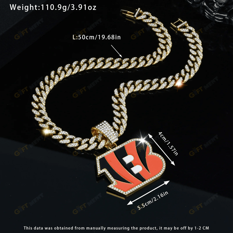 Cincinnati Bengals Hip Hop Iced Out Bling Pendant Cuban Chain Fashion Punk Cool Jewelry 5.png