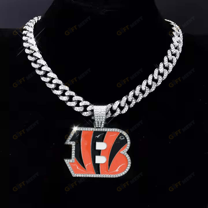 Cincinnati Bengals Hip Hop Iced Out Bling Pendant Cuban Chain Fashion Punk Cool Jewelry.jpg