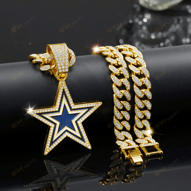 Dallas Cowboys Hip Hop Iced Out Bling Pendant Cuban Chain Fashion Punk Cool Jewelry 4.png