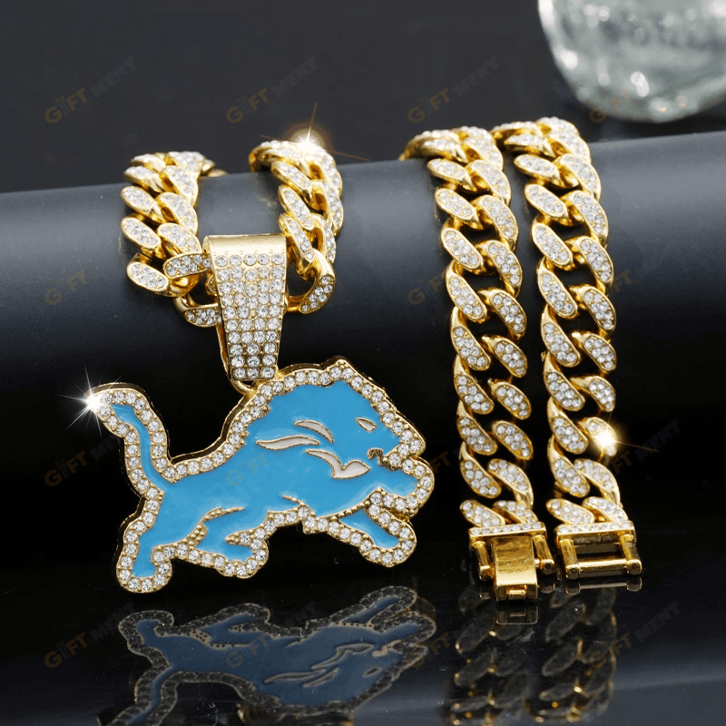 Detroit Lions Hip Hop Iced Out Bling Pendant Cuban Chain Fashion Punk Cool Jewelry 4.png