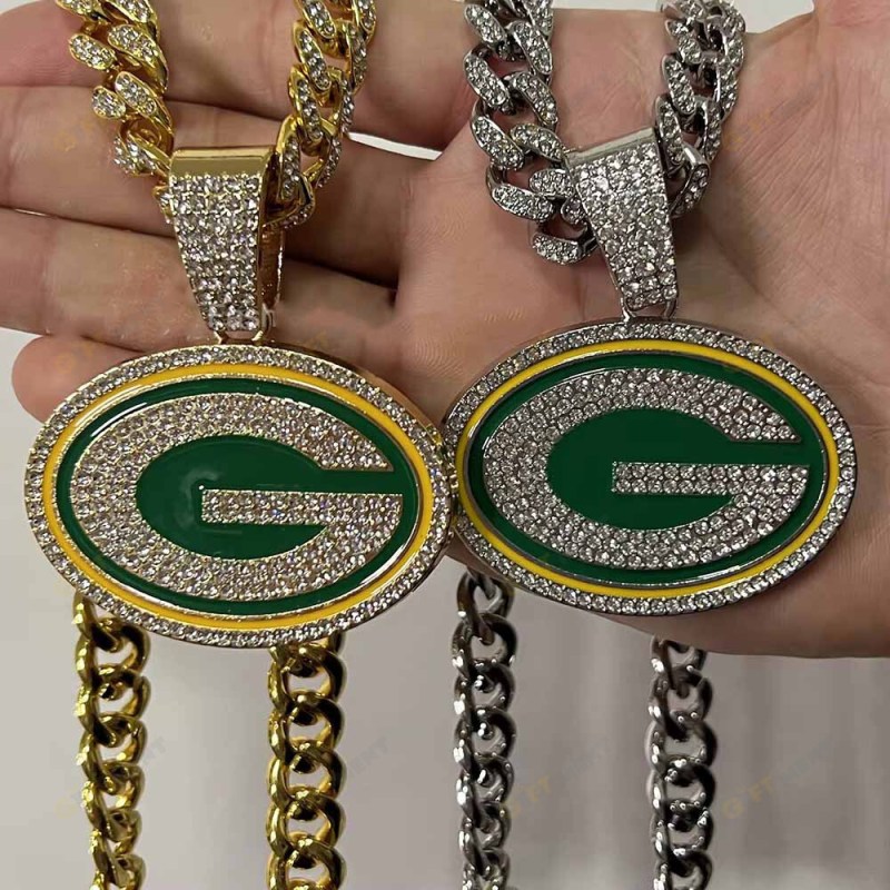 Green Bay Packers Hip Hop Iced Out Bling Pendant Cuban Chain Fashion Punk Cool Jewelry 3.jpg