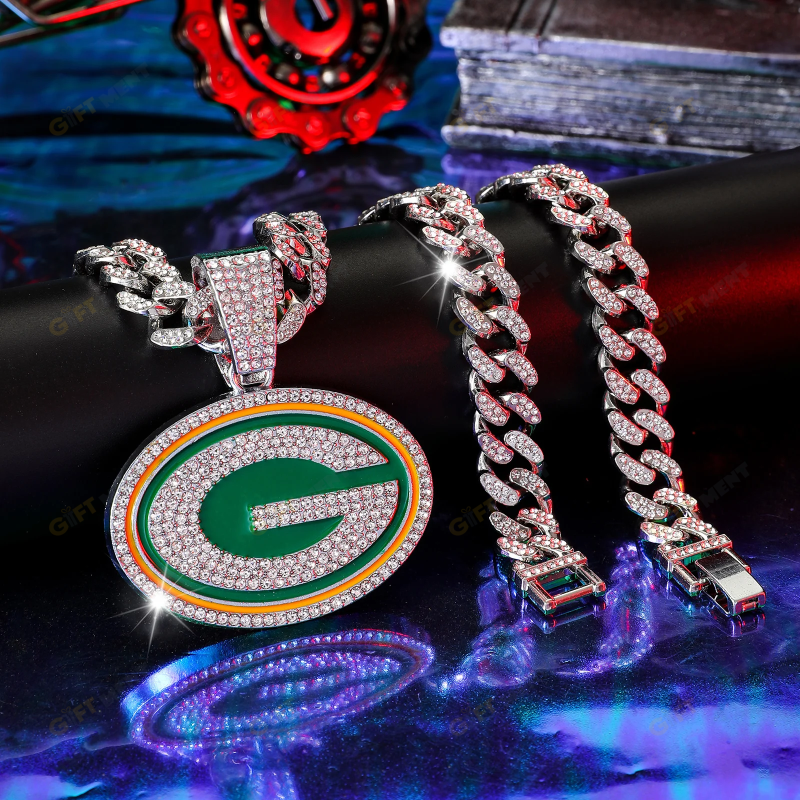 Green Bay Packers Hip Hop Iced Out Bling Pendant Cuban Chain Fashion Punk Cool Jewelry 4.png