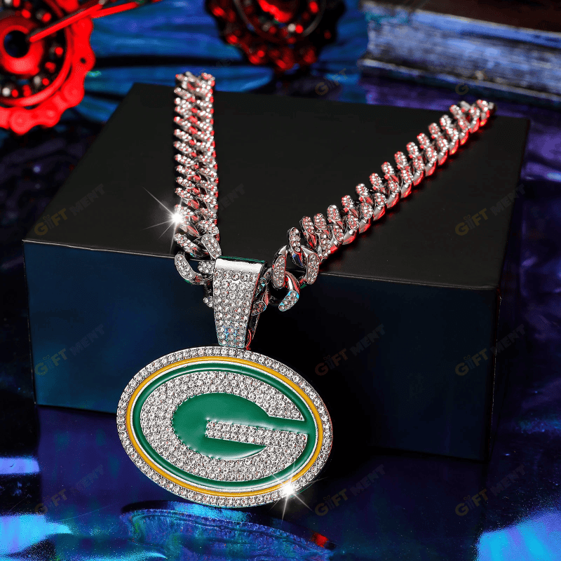 Green Bay Packers Hip Hop Iced Out Bling Pendant Cuban Chain Fashion Punk Cool Jewelry 5.png