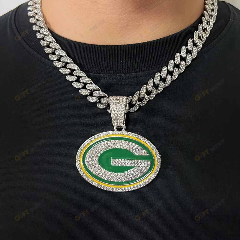 Green Bay Packers Hip Hop Iced Out Bling Pendant Cuban Chain Fashion Punk Cool Jewelry.jpg