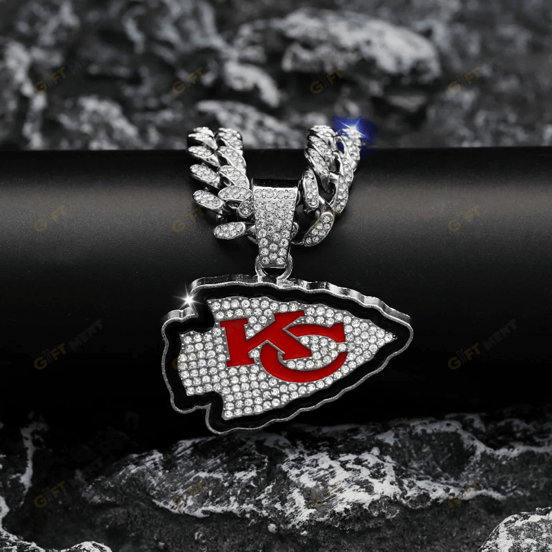 Kansas City Chiefs Hip Hop Iced Out Bling Pendant Cuban Chain Fashion Punk Cool Jewelry 2.png