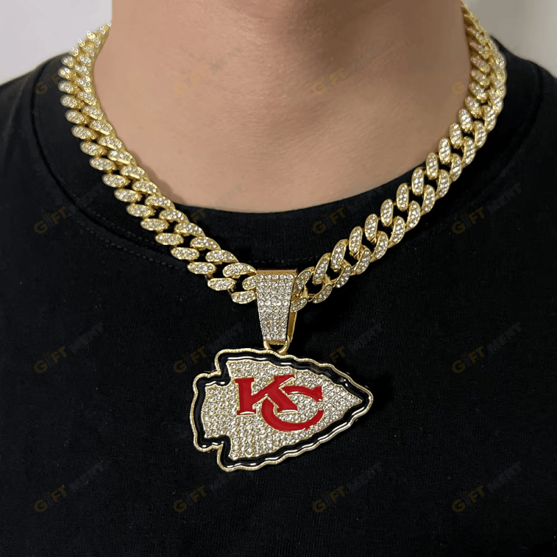 Kansas City Chiefs Hip Hop Iced Out Bling Pendant Cuban Chain Fashion Punk Cool Jewelry.png