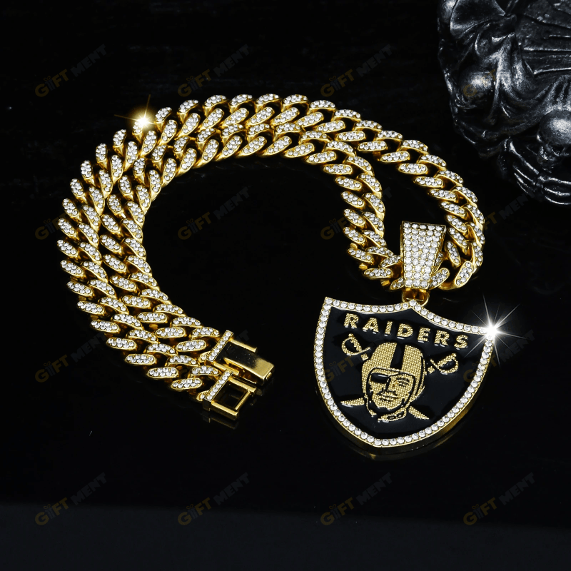 Las Vegas Raiders Hip Hop Iced Out Bling Pendant Cuban Chain Fashion Punk Cool Jewelry 3.png