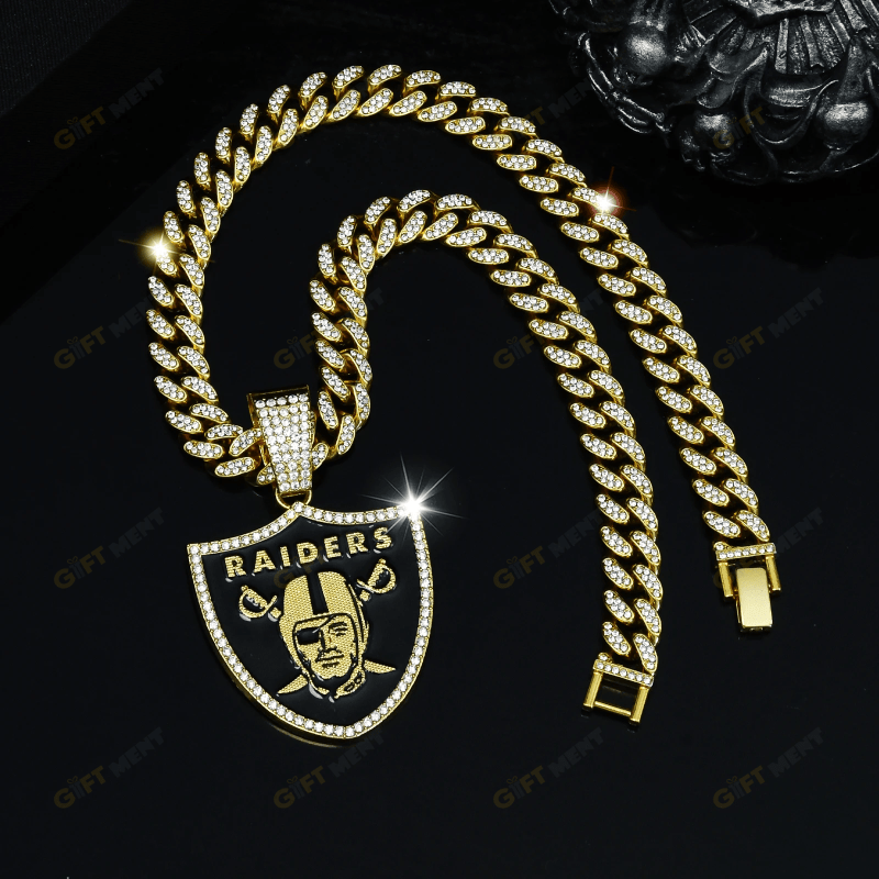 Las Vegas Raiders Hip Hop Iced Out Bling Pendant Cuban Chain Fashion Punk Cool Jewelry 5.png