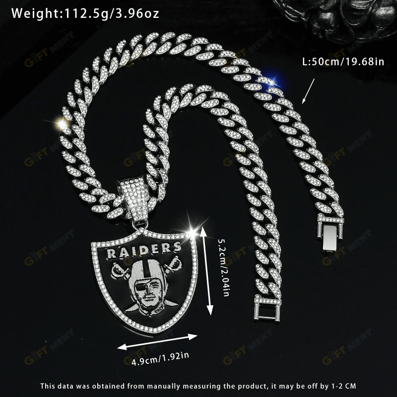 Las Vegas Raiders Hip Hop Iced Out Bling Pendant Cuban Chain Fashion Punk Cool Jewelry 6 1.png
