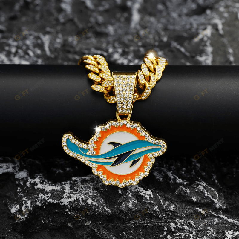Miami Dolphins Hip Hop Iced Out Bling Pendant Cuban Chain Fashion Punk Cool Jewelry 1.png