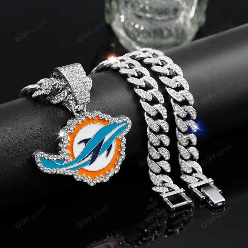 Miami Dolphins Hip Hop Iced Out Bling Pendant Cuban Chain Fashion Punk Cool Jewelry 2.png