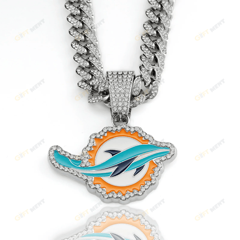 Miami Dolphins Hip Hop Iced Out Bling Pendant Cuban Chain Fashion Punk Cool Jewelry 4.png